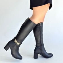 SEPET365 Mooni Siyah Cilt Topuklu Çizme