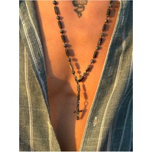 CAPO By Aytaç Yamaç Paslanmaz Çelik Haç Detaylı Labradorit ve Dumortierit Taşlı Doğal Taşlı Çelik Kolye