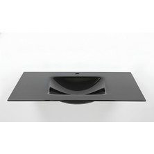 Vetrola Siyah Krokan Cam Lavabo Batarya Delikli 65X46 cm
