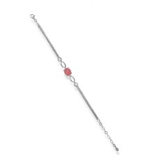 Romantik Pembe Taşlı Gümüş Bileklik – Ayarlanabilir Zincirli