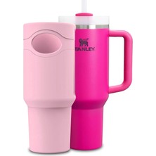 Besify Stanley Quencher Uyumlu 40 Oz Pipetli Termos Kılıfı, Pembe Silikon Kaydırmaz Kılıf Taban, Çanta