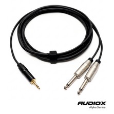 AUDIOX Alpha Series | Aux 3.5 mm Stereo Jak → 2x 6.3 mm Mono Jak Ses Kablosu | Trs To Dual Jack | Seslendirme, Kayıt, Mikser Bağlantı