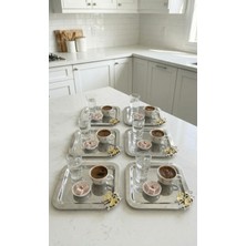 Fabriona Parlak Gümüş/gold Renk 6’lı Lüx Kelebek Detaylı Tepsi 22X22 cm – Çay Kahve ve Söz Nişan Tepsisi