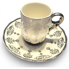 Sudedi Home Gümüş Desenli Beyaz Porselen Türk Kahvesi Fincan Takımı 4 Kişilik – Lüks Seri