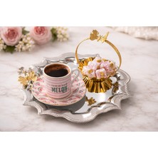 Fabriona 6’lı Köşeleri Dalgalı Kelebekli Paslanmaz Çelik Çay Kahve Nişan Sunum Tepsisi Gold & Gümüş 24X24 cm