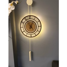 MetaQuartz Aksesuar Ekru-Ceviz Pendulum Full Çelik - Metal Ledli Duvar Saati