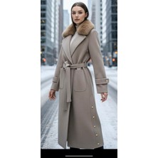 Esin Giyim Aurora Kürk Yakalı Kaşe Kaban