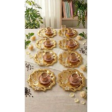 Fabriona 6’lı Köşeleri Dalgalı Mini Papatyalı Paslanmaz Çelik Çay Kahve Nişan Sunum Tepsi Gold Gümüş 24X24CM