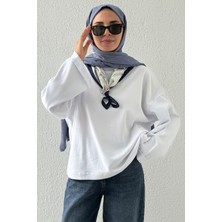 Akala %100 Pamuk Oversize Bisiklet Yaka Geniş Kollu Kadın Sweatshirt - Uzun Kollu Tişört