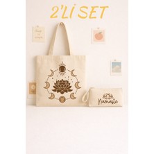 Maki Craft Lotus & Ay Evreleri 2’li Bez Çanta + Fermuarlı Kalemlik Seti