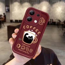 Ucuc Xiaomi Redmi Note 13 4g Uyumlu Anti-Çarpma Kamerası Koruma Kedi Desen Burgundy Silikon Kılıf