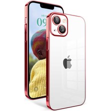 iPhone 14 Uyumlu Kamera Korumalı Renkli Çerçeveli Stsr Garaj Kapak-Kırmızı