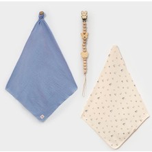 Minisse Erkek Bebek Müslin Örtü, Yelkenli Desen Penye Battaniye, Emzik Tutacağı 3'lü Set