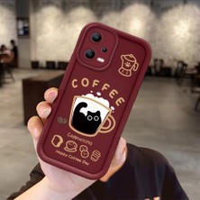 Ucuc Xiaomi Poco X5 Uyumlu Anti-Çarpma Kamerası Koruma Kedi Desen Burgundy Silikon Kılıf