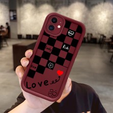 Ucuc iPhone 12 Uyumlu Anti-Çarpma Kamerası Koruma Eğlenceli Desen Burgundy Silikon Kılıf
