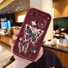 Ucuc Xiaomi Redmi 9C/10A Uyumlu Anti-Çarpma Kamerası Koruma Sevgi Kelebek Desen Burgundy Silikon Kılıf