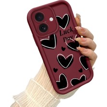 Ucuc iPhone 16 Uyumlu Anti-Çarpma Kamerası Koruma Sevgi Kelebek Desen Burgundy Silikon Kılıf