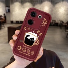 Ucuc Tecno Camon 20/20 Pro 4g Uyumlu Anti-Çarpma Kamerası Koruma Kedi Desen Burgundy Silikon Kılıf