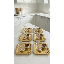 Fabriona Parlak Gümüş/gold Renk 6’lı Lüx Kelebek Detaylı Tepsi 22X22 cm – Çay Kahve ve Söz Nişan Tepsisi