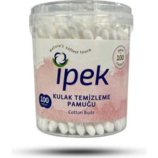 İpek Pamuklu Çubuk 100'lü Beyaz Renkli Düz Desenli Kulak Temizleme Pamuğu Tüm Ciltler İçin