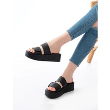 Sibel Gürel 861-1034 Siyah Çıtçıtlı Dolgu Topuk Kadın Terlik