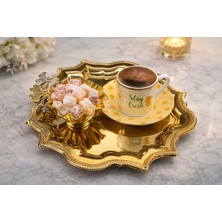 Fabriona 6’lı Köşeleri Dalgalı Kelebekli Paslanmaz Çelik Çay Kahve Nişan Sunum Tepsisi Gold & Gümüş 24X24 cm
