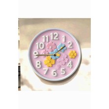 AA Shop Çiçek Bitki Renkli Baskı Desenli Sayılı Hediyelik Ahşap Sessiz Tablo Duvar Saati 613