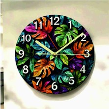AA Shop Yaprak Renkli Baskı Desenli Sayılı Hediyelik Ahşap Sessiz Tablo Duvar Saati 728