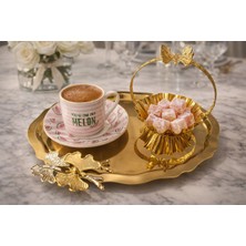 Fabriona 6’lı Paslanmaz Çelik Oval Kelebek Aksesuarlı Çay Kahve Sunum Söz Nişan Tepsisi Gold & Gümüş 20X25 cm