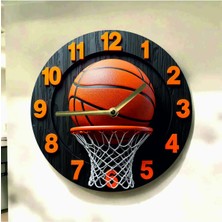 AA Shop Basketbol Topu Pota Renkli Baskı Desenli Sayılı Hediyelik Ahşap Sessiz Tablo Duvar Saati 686