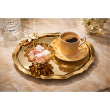 Fabriona 6’lı Paslanmaz Çelik Oval Mini Papatyalı Çay Kahve Sunum Söz Nişan Tepsisi Gold & Gümüş 20X25 cm