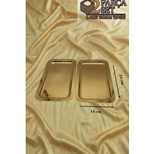 Fabriona Parlak Gümüş/gold Renk 2’li Lüx Kısa Baton Tepsi 14X24 cm – Çay Kahve ve Söz Nişan Tepsisi