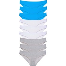 Çamaşır Kenti 9 Adet Süper Eko Set Likralı Kadın Slip Külot Gri Beyaz Mavi