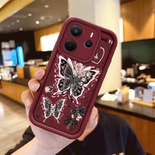Ucuc Xiaomi Redmi Note 14 4g Uyumlu Anti-Çarpma Kamerası Koruma Sevgi Kelebek Desen Burgundy Silikon Kılıf