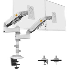 Nb North Bayou H180 17"-27" Çift Kollu, 2 Adet Monitör Takılabilen, Amortisörlü, 2-9 Kg, 360° Dönebilen, Yükseklik Ayarlı, Kablo Kanallı, Dikey & Yatay Kullanım, Profesyonel Masa Monte Monitör Kolu (Beyaz) (H180)