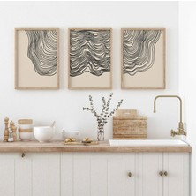 Pam Studio Siyah Çizgili Bej Zeminli Minimal 3’lü Tablo Seti – Modern Duvar Dekoru