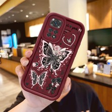 Ucuc Xiaomi Redmi Note 11/11S Uyumlu Anti-Çarpma Kamerası Koruma Sevgi Kelebek Desen Burgundy Silikon Kılıf