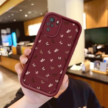 Ucuc Xiaomi Redmi Note 10/10S Uyumlu Anti-Çarpma Kamerası Koruma Sevgi Kelebek Desen Burgundy Silikon Kılıf