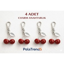 POLATRENDS 4 Adet Kadın Parıldayan Kiraz Çanta Chram Anahtarlık Gumus