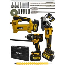 Power Black 21 V 3'lü Set Hava Pompası 125MM Taşlama 800NM Somun Sıkma Sökme Kırmızı