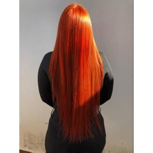 Zeysum Bakır Rengi Yarımay Düz Çıtçıtlı Saç Postiş Takma Saç 60 cm 120GR Isıya Dayanıklı