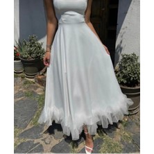 Quadre Etek Ucu Tüllü Ip Askılı Midi Boy Elbise