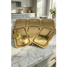 Fabriona Parlak Gümüş/gold Renk 6’lı Lüx Kısa Baton Tepsi 14X24 cm – Çay Kahve ve Söz Nişan Tepsisi