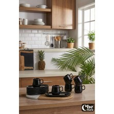 Che Sara 12 Parça Siyah Renk Lüks Kahve Sunumluk Fincan Takımı | Lokum & Çikolata Ikramlı Sunumlara Uygun