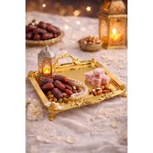 Fabriona Sultan Gold Tepsi Paslanmaz Çelik Gold & Gümüş Söz Nişan Nikah Çay Kahve Sunum Tepsisi 22X22 cm