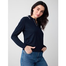 Jimmy Key Lacivert Uzun Kollu Polo Yaka Triko Bluz