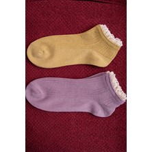 TrendyChic Hardal ve Mor Paçası Fırfırlı Çorap