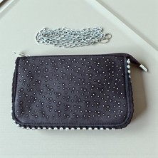 Gözde Mağazacılık Zincir Askılı Taş Detaylı Siyah Bölmeli Kadın El Omuz Çantası