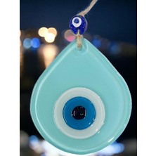 Homevia Orta Boy Turkuaz Damla Desen Nazar Boncuklu Duvar Dekoru Cam Duvar Süsü