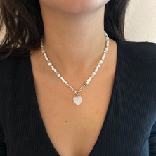 Suerte Accessories Ay Taşı Doğal Taş Kristal Boncuk Silver Aksesuar Ay Taşı Kalp Uç Özel Tasarım Minimal Kadın Kolye